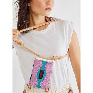 Free People Pink and Blue Beaded Crossbody Bag